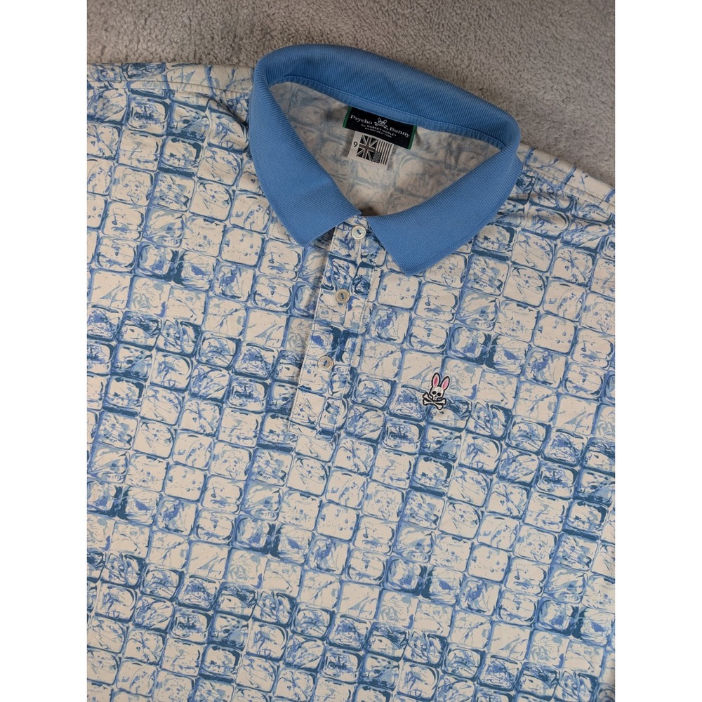 Psycho Bunny Mens Ice‎ Cube Print Polo Shirt Blue White Size 9 XXXL B6K267E1PB